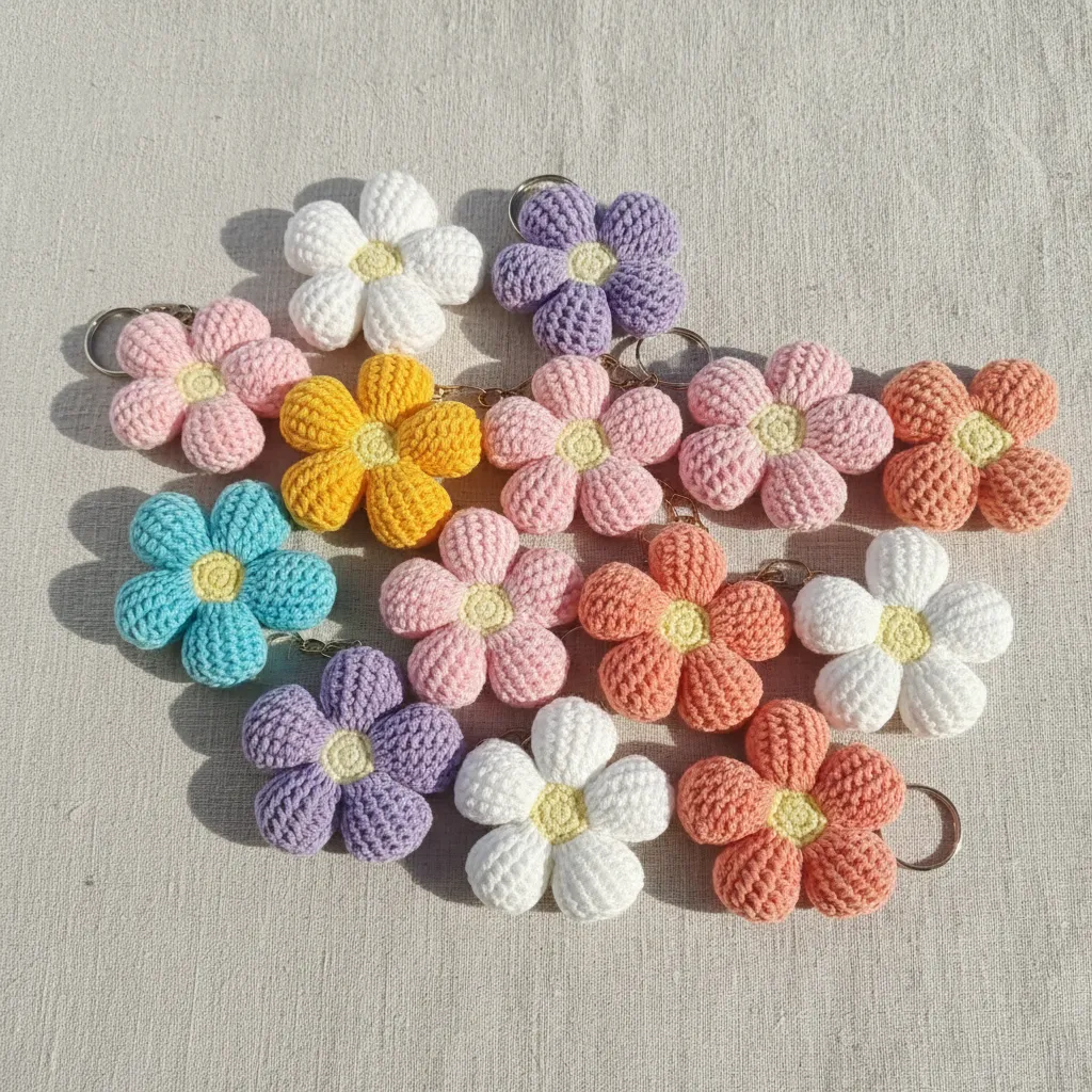 🌸 Renkli Mutluluk Paketi – 10’lu El Emeği Çiçek Anahtarlık Seti 🎁