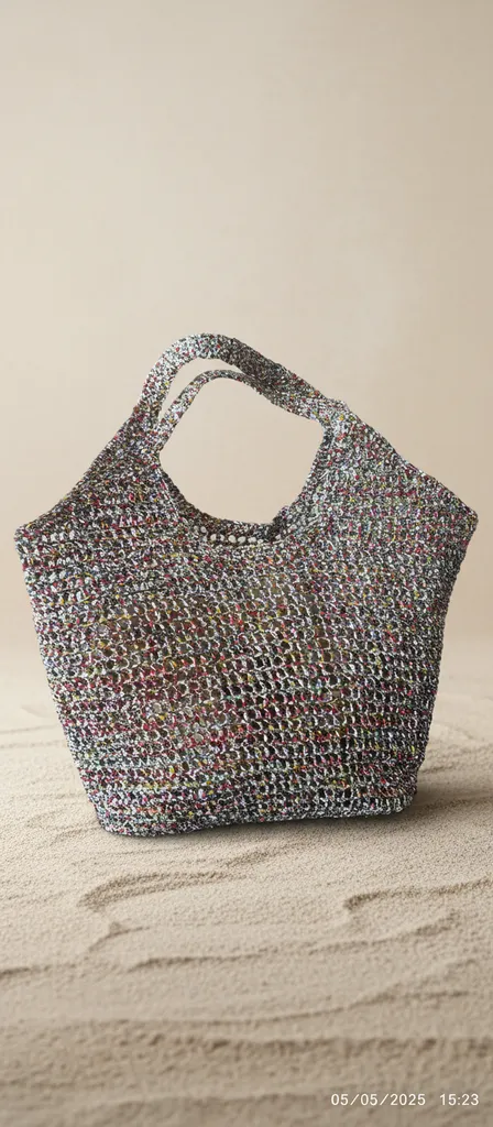 Renkli Metalik İpli Örgü Plaj Çantası - Geniş Hacimli ve Şık Tasarım