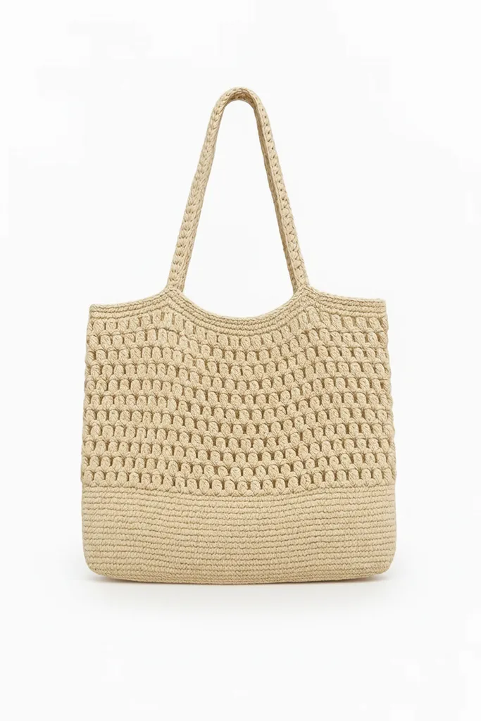 Bej Renkli Makrome Örgü Omuz Çantası - Günlük Kullanım İçin Şık Tasarım