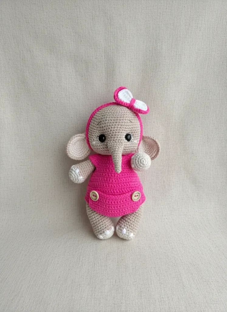 Pembe Elbiseli Tatlı Amigurumi Fil Oyuncak - El Yapımı Hediyelik