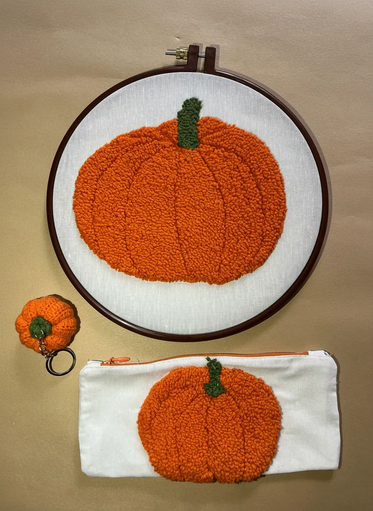 Turuncu Balkabağı Temalı Punch Nakışı 3'lü Set - El Emeği