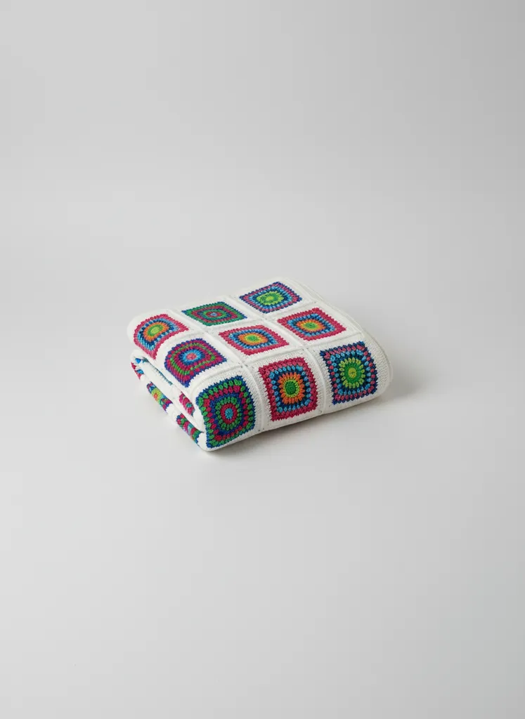 Renkli Motifli Pamuklu Örgü Bebek Battaniyesi ve TV Örtüsü - El Emeği