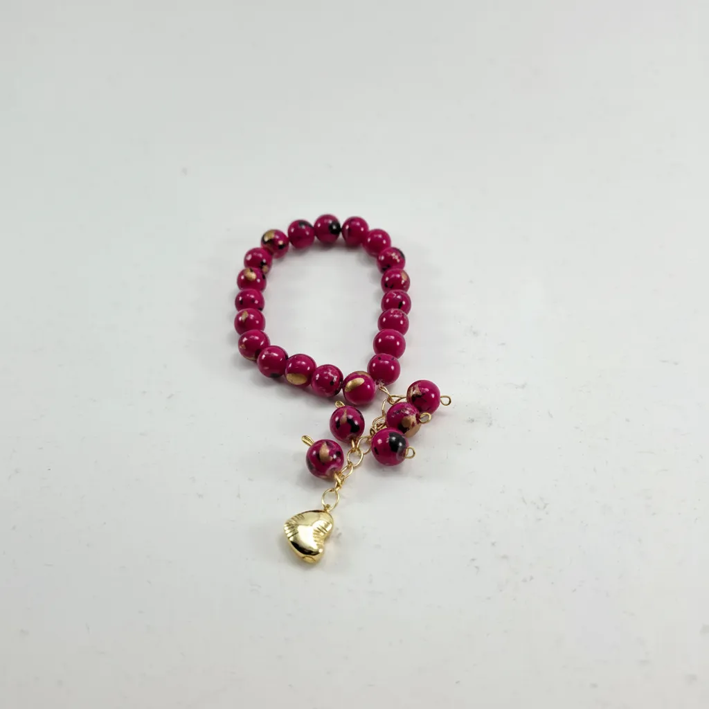 Mor Boncuklu Altın Detaylı Kalp Uçlu Şık Bileklik - EG Design