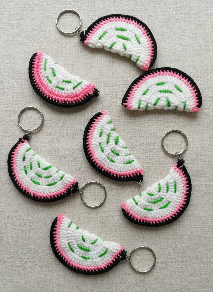 Örgü Karpuz Dilimi Anahtarlık Seti - El Emeği Hediyelik (6 Adet)