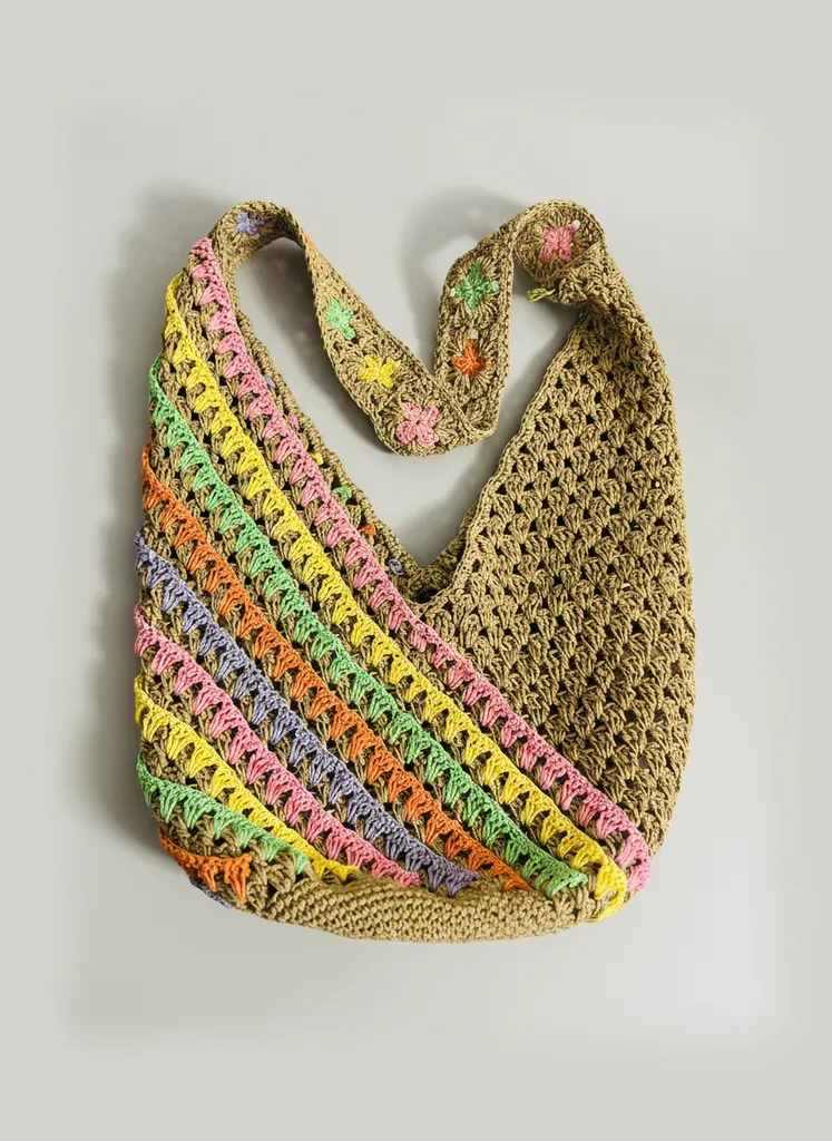Renkli Çizgili Örgü Hasır Plaj Çantası - El Emeği