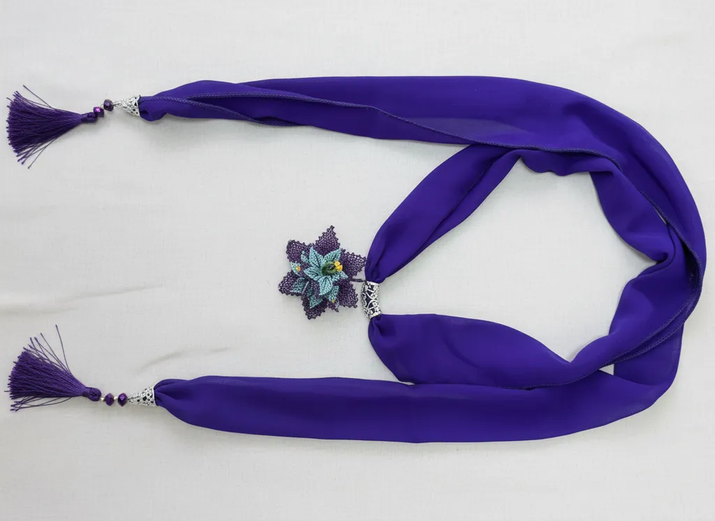 Mor Şifon İğne Oyası Fular - El Emeği Göz Nuru Özel Tasarım