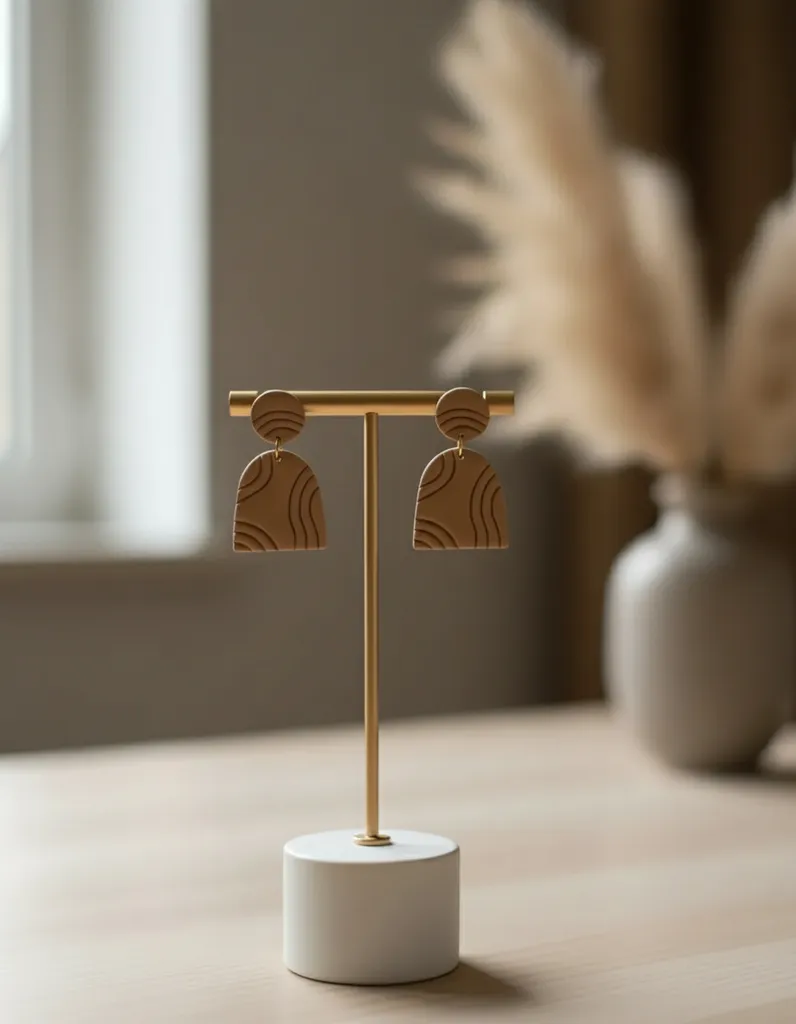 Kahverengi Bohem Desenli Polimer Kil Küpe - Hafif ve Şık Tasarım