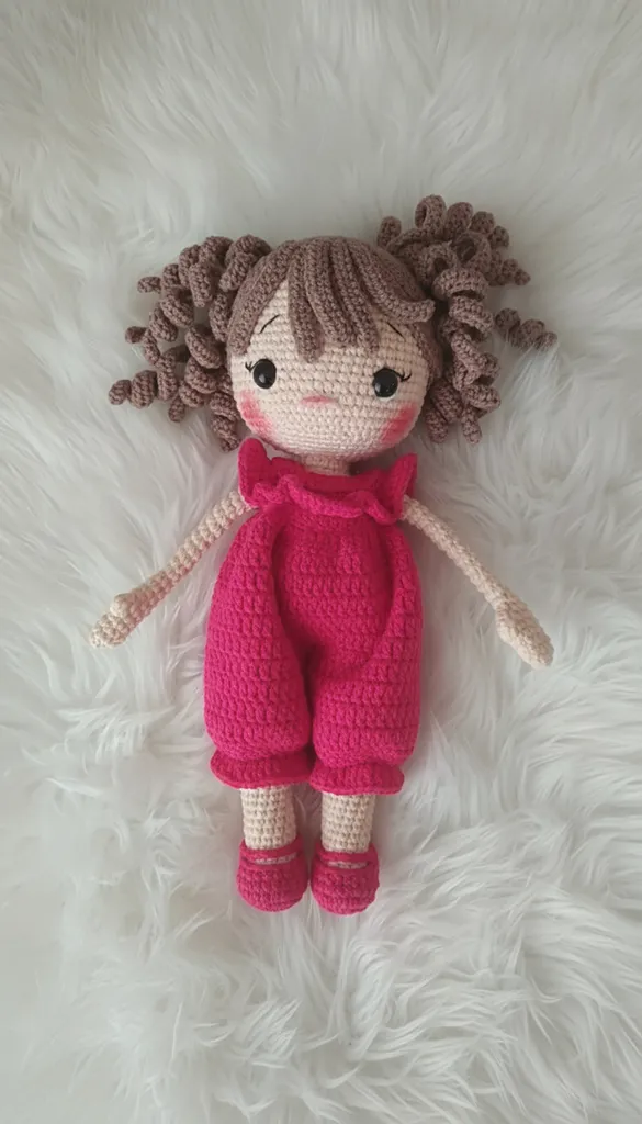 Pembe Tulumlu Örgü Oyuncak Kız Bebek - Amigurumi Bebek