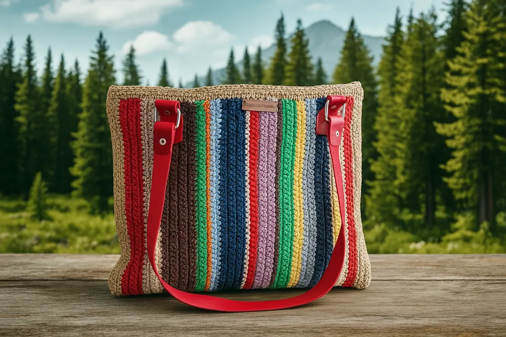 Çok Renkli Örgü Tasarım Kol Çantası - Astarlı ve Kırmızı Detaylı