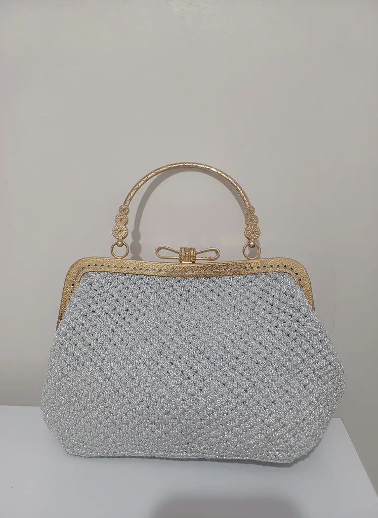 Simli Beyaz Abiye El Çantası - Özel Günler İçin El Örgüsü