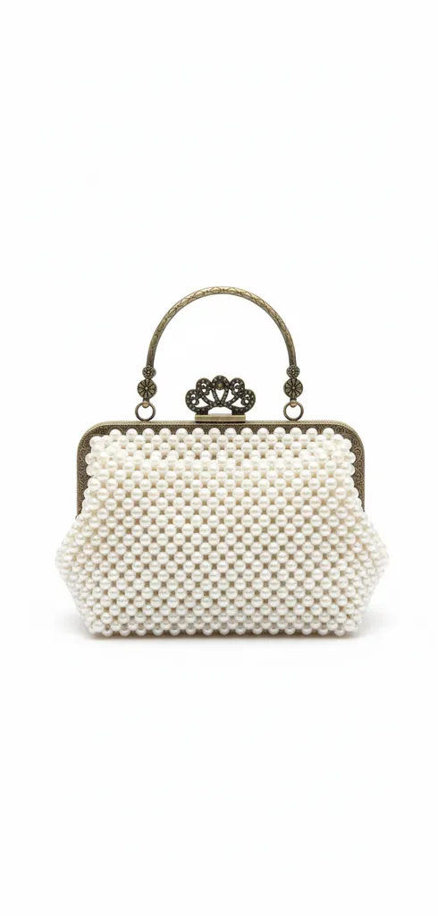 White Pearl Beaded Evening Bag - Special Design, Elegant Appearance