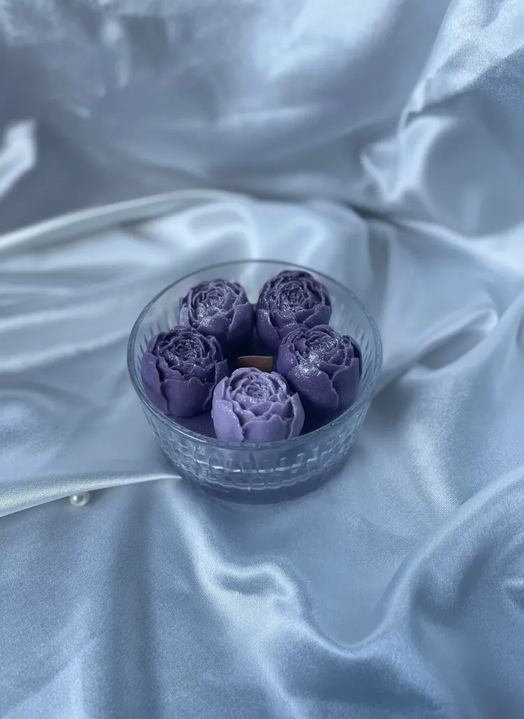 Purple Peony Flower Designed Soy Candle Bowl - Lavender Scented