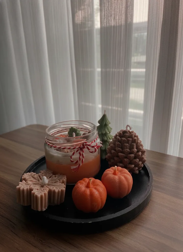 Pumpkin and Pine Cone Themed Soy Wax Candle Set - Autumn Breeze