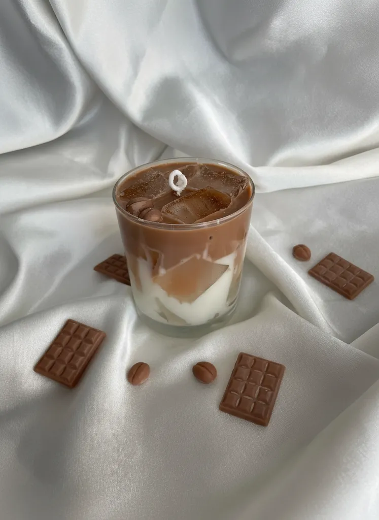 Ice Latte Designed, Chocolate Scented Soy Candle in a Glass