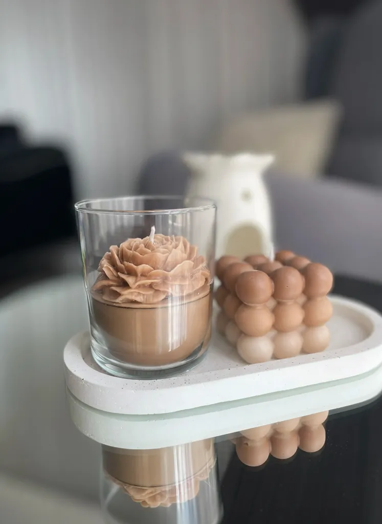 Brown Peony Flower Soya Wax Candle and Bubble Candle Set
