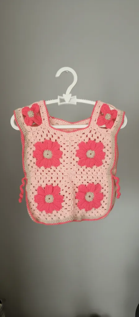 Pembe Çiçek Desenli Örgü Süveter - 1/2 Yaş Arası Çocuklar İçin