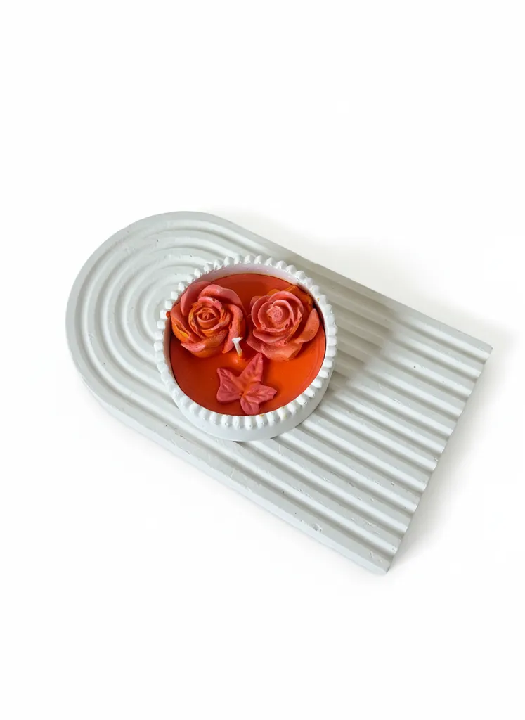 Orange Decorative Bowl Candle - Handmade with Rose and Star Details