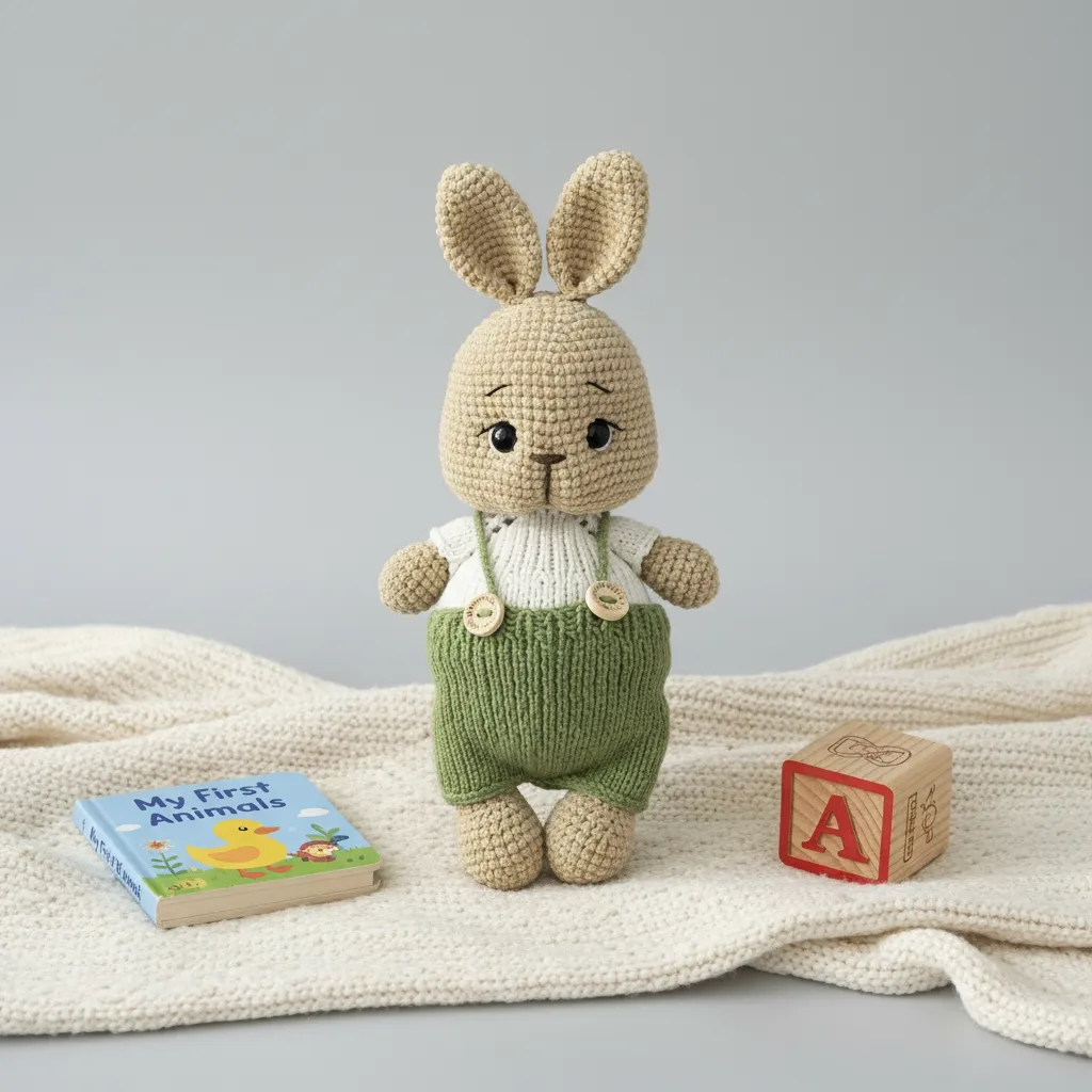 Yeşil Tulumlu Amigurumi Tavşan Oyuncak Bebek - Uyku Arkadaşı - El Emeği