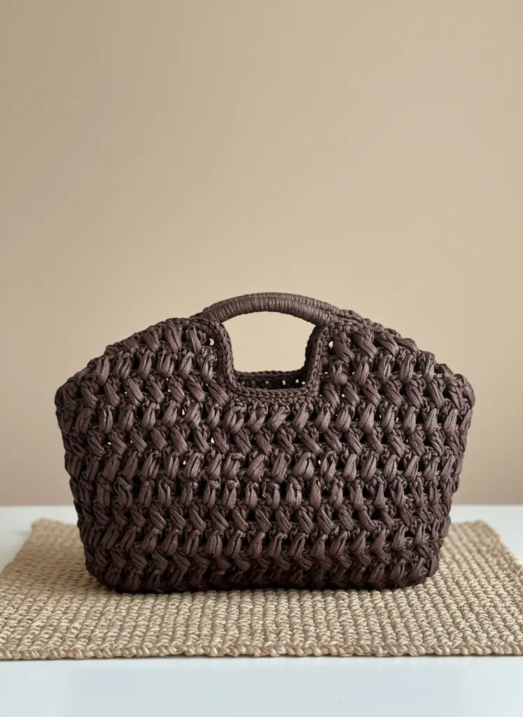 Kahverengi Rafya İpten Örme Mango Çanta - El Emeği Göz Nuru