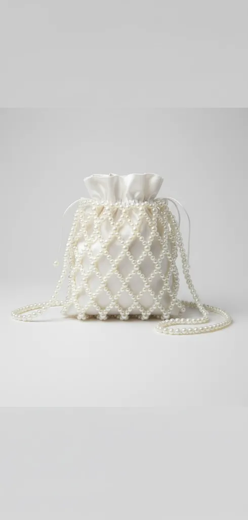 Kemik Rengi İnci Detaylı Omuz ve El Çantası - Özel Tasarım