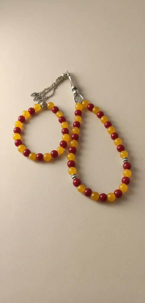 Galatasaray Fan Themed Natural Stone Rosary and Bracelet Set