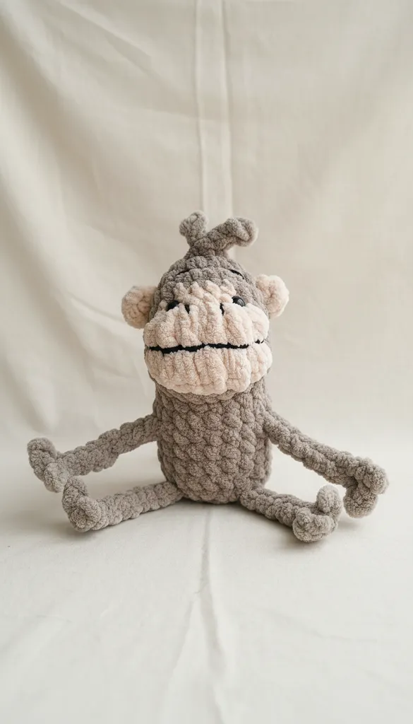 Gri Tonlarında Sevimli Maymun Amigurumi Oyuncak - El Örgüsü