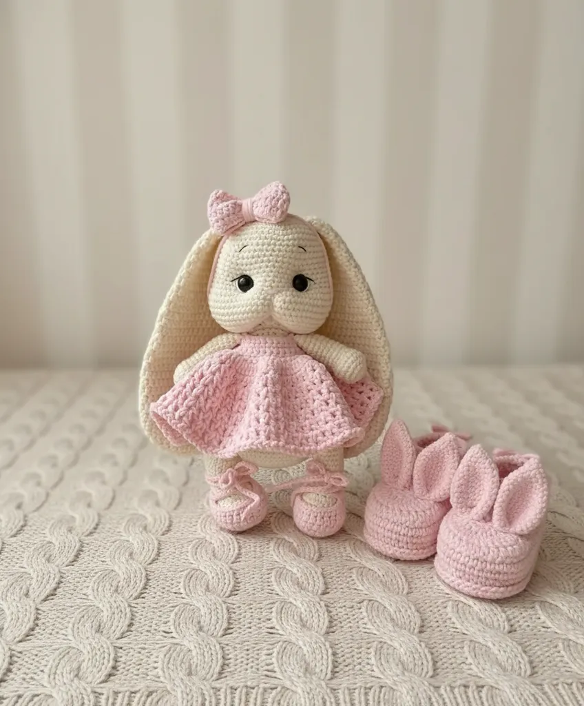 Amigurumi Tavşan Oyuncak ve Pembe Patik 2'li Set (0-1 Yaş)