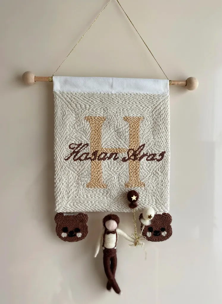 İsim Yazılı Punch Nakışı Kapı Duvar Süsü - El Yapımı Bebek Odası Dekorasyonu