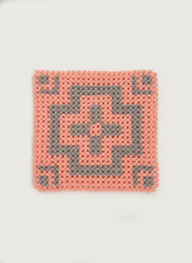 Pembe ve Gri Renkli Kare El Örgüsü Banyo Lifi Modelleri