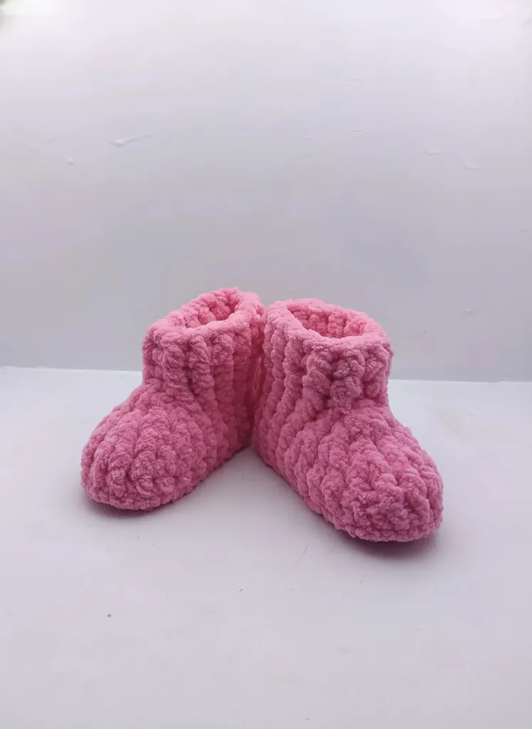 Pembe Kız Çocuk Örgü Patik - Yumuşak Dokulu, 18-19 Numara, El Örmesi