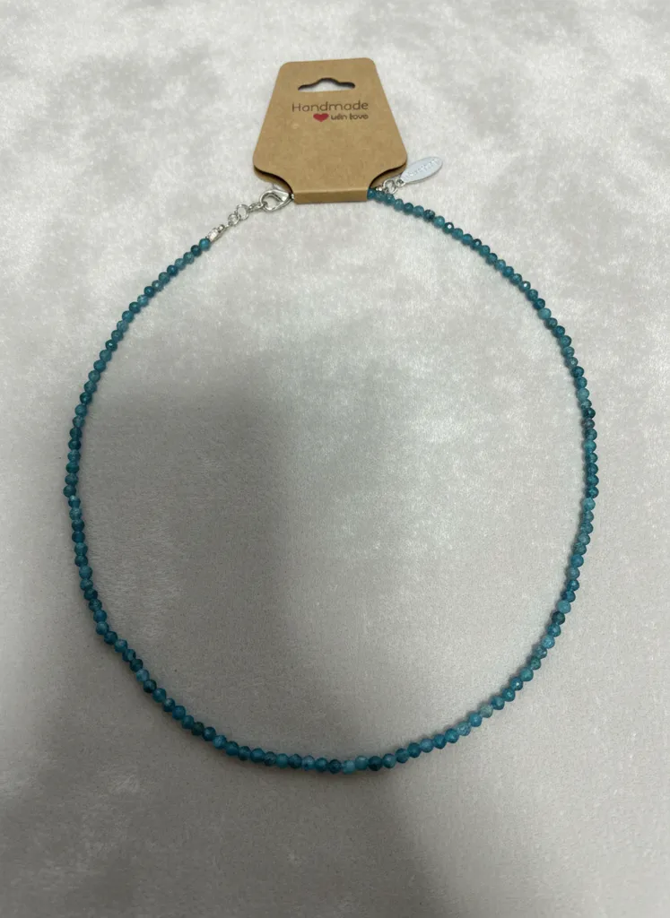 Blue Apatite Natural Stone Bead Necklace - Handmade Jewelry