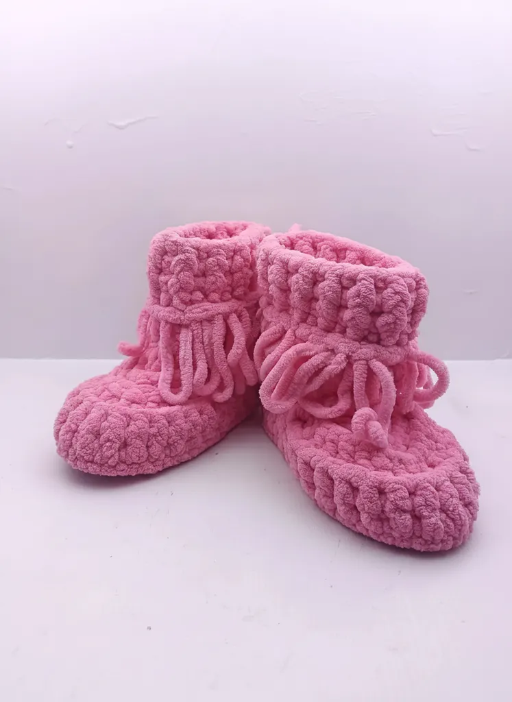Pink Knitted Girl's House Slippers Size 21-22 - Handmade