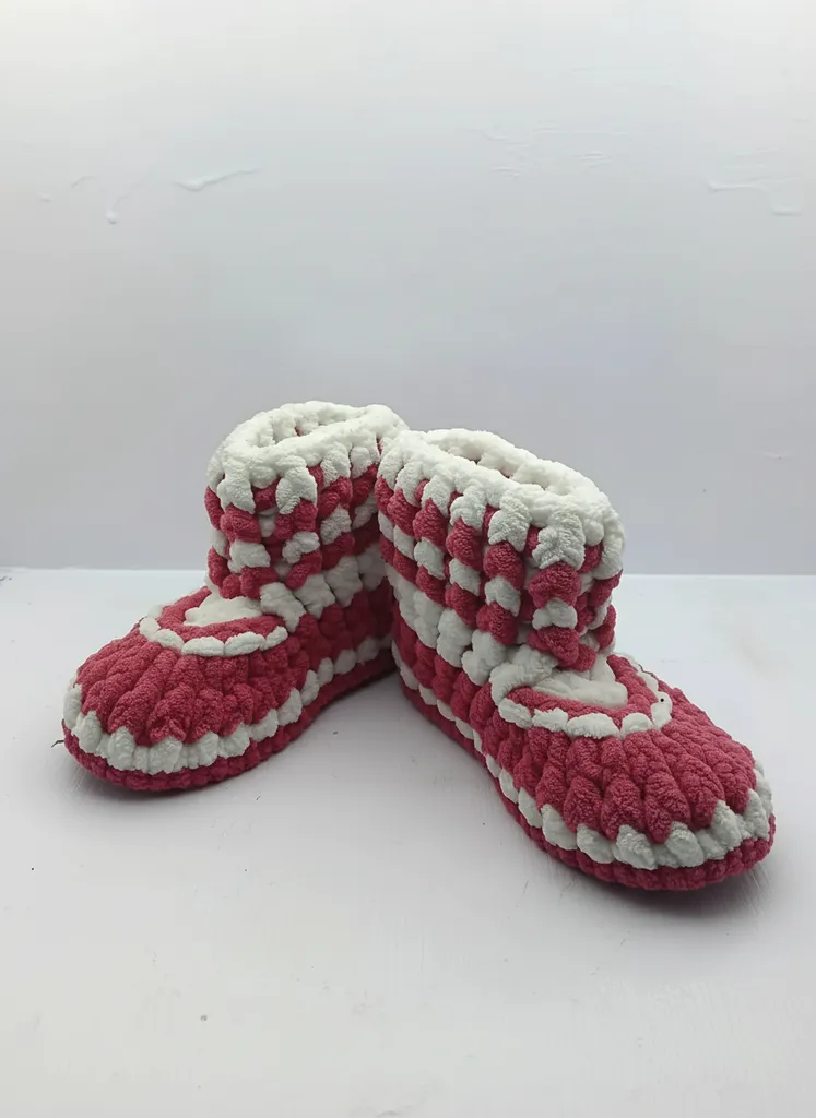 Girl's Pink and White Knitted House Slippers - Soft and Warm 21-22