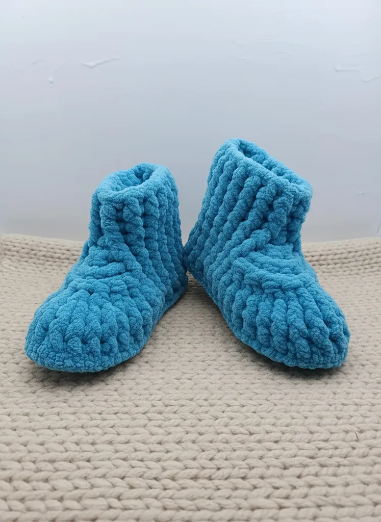Blue Knitted Children's Slipper - Soft and Warm House Slipper, Size 28-29