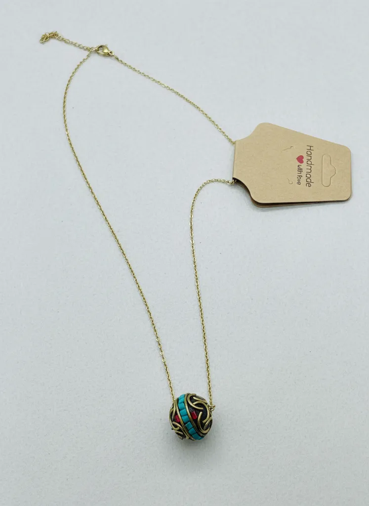 Beaded Sphere Necklace - Gold Colored Chain, Handmade Jewelry
