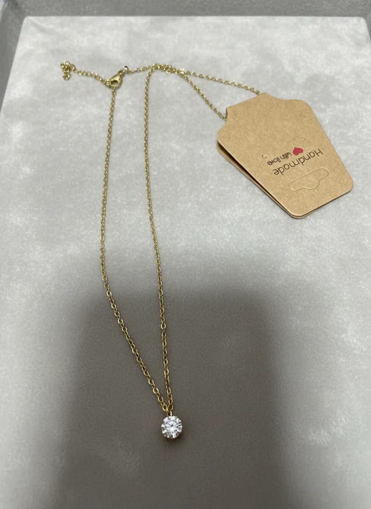 Gold-Colored Swarovski Stone Two-Layer Chain Necklace - Handmade