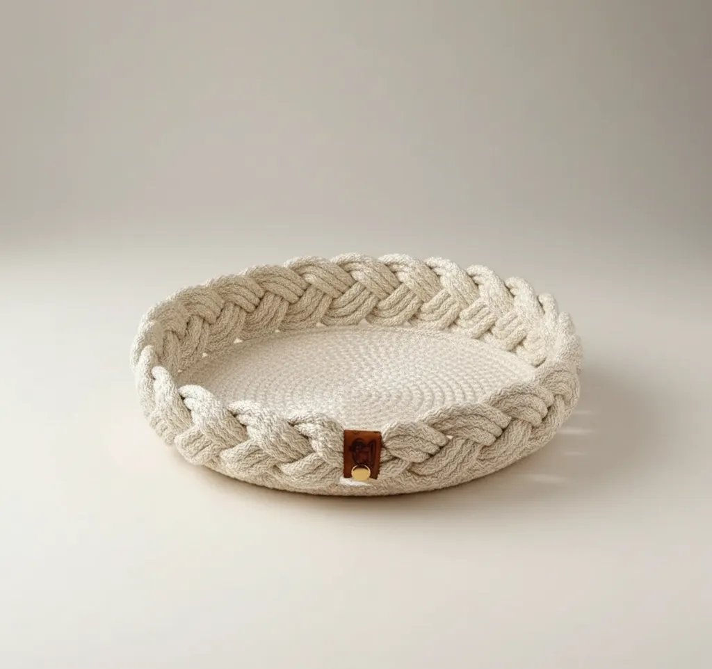 Halat İpten Saç Örgüsü Desenli Dekoratif Tepsi - El Emeği