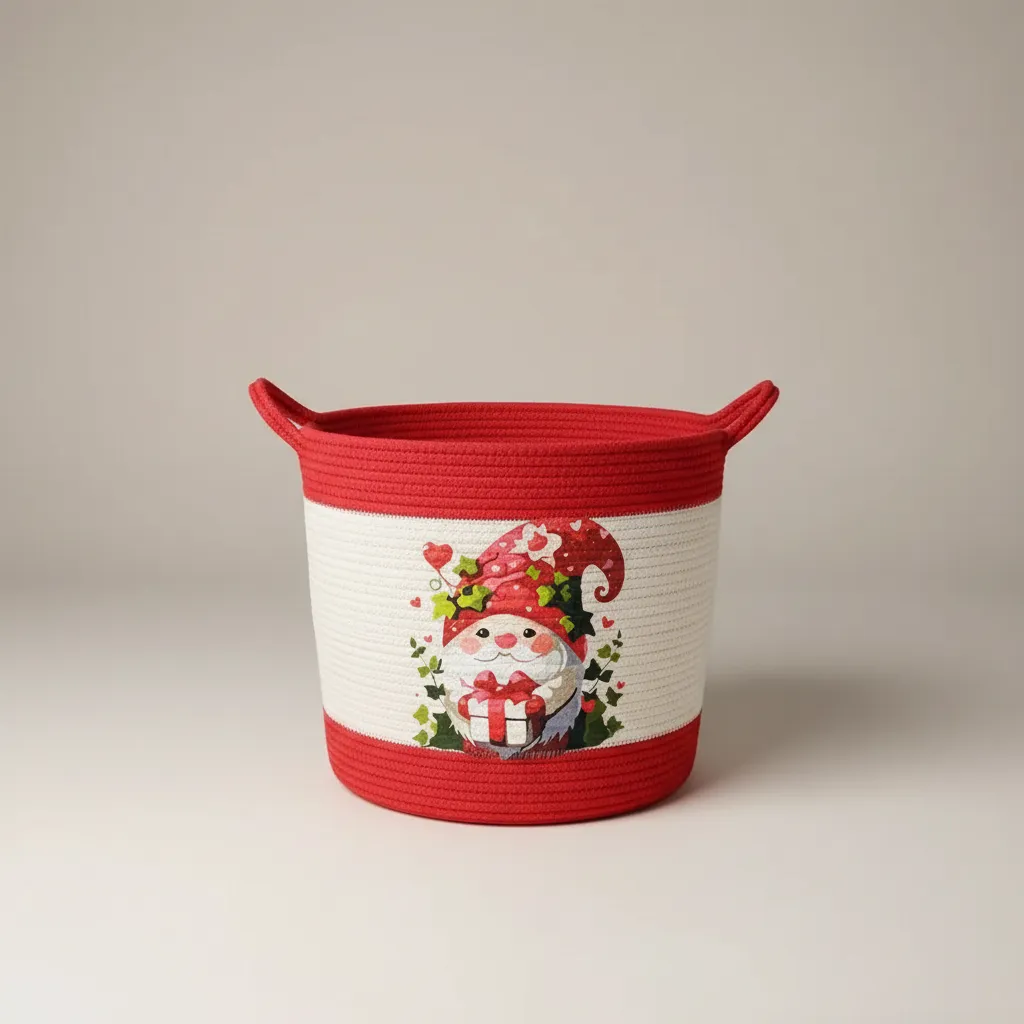 Rope Basket with Santa - Red and White Decorative Organizer
