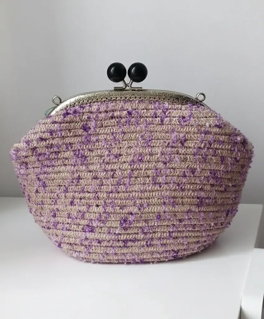 Pink and Purple Knitted Wallet - Handmade Coin Purse