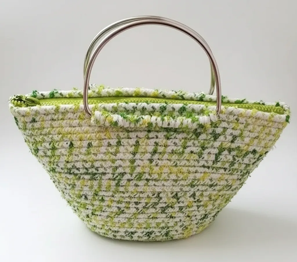 Yeşil Tonlarında Halat İp Örgü Omuz Çantası - El Yapımı