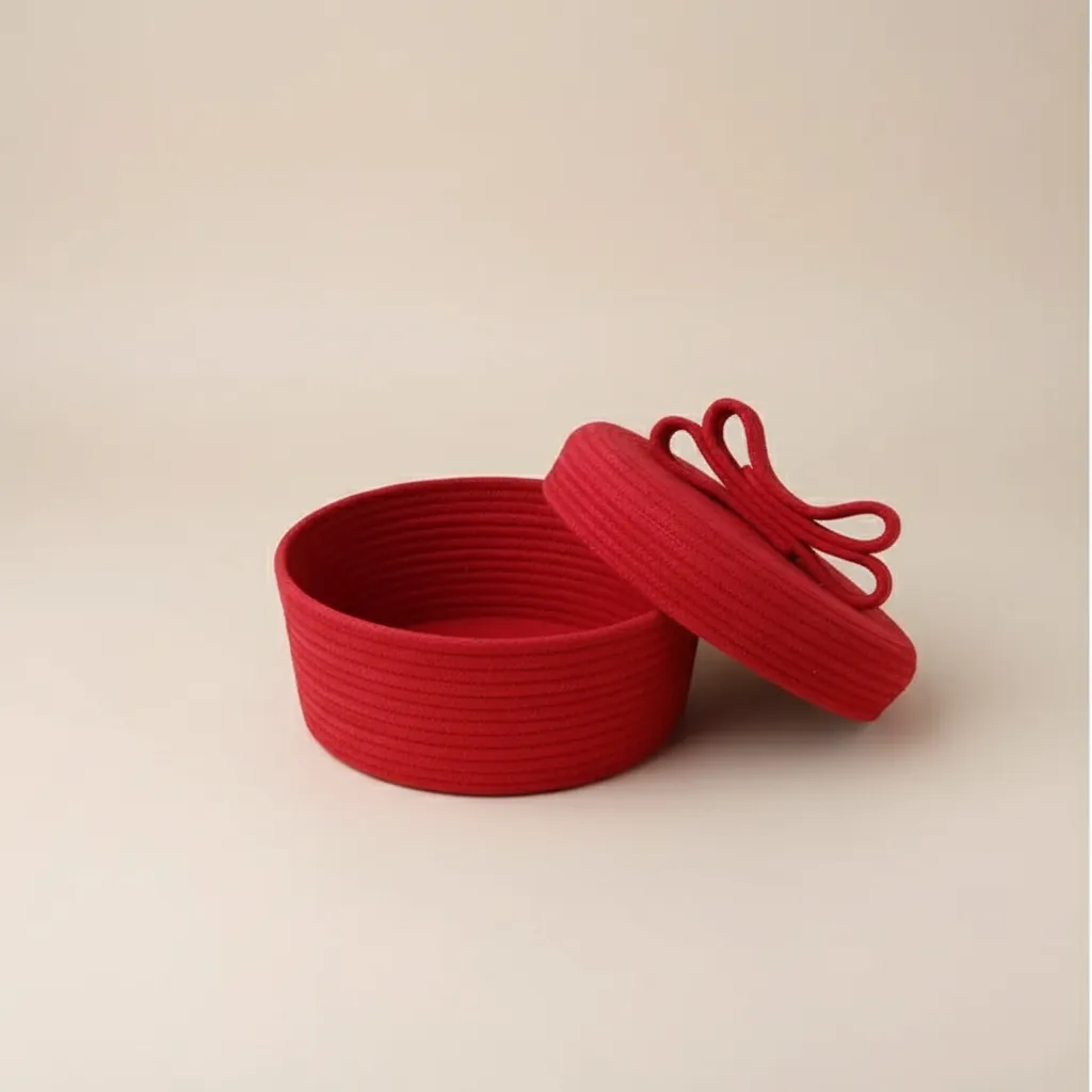 Kırmızı Halat İp Sepet - Kapaklı Hediye Sepeti - El Yapımı Sepet