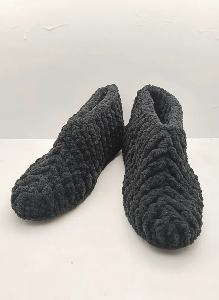 Black Knitted Women's Home Slippers - Soft Touch, Size 35-36