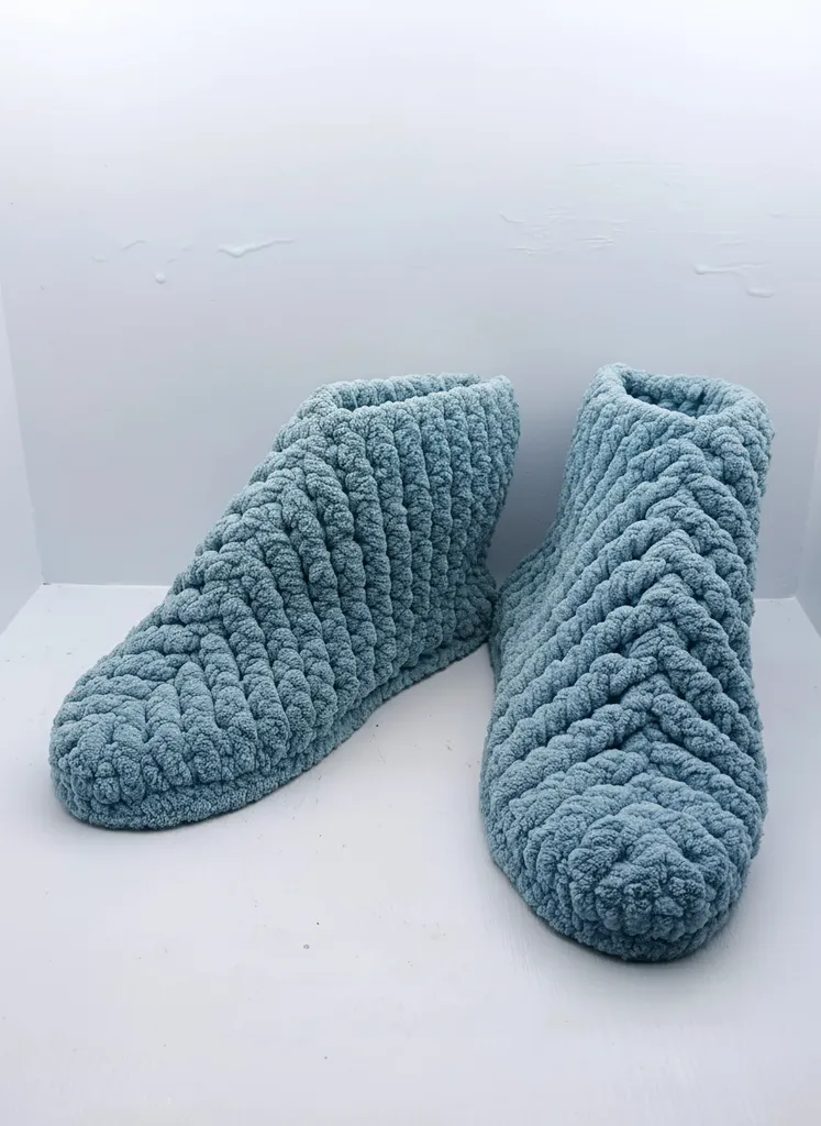 Blue Knitted Slipper Home Shoe - For Dowry, Size 37-38, Handmade
