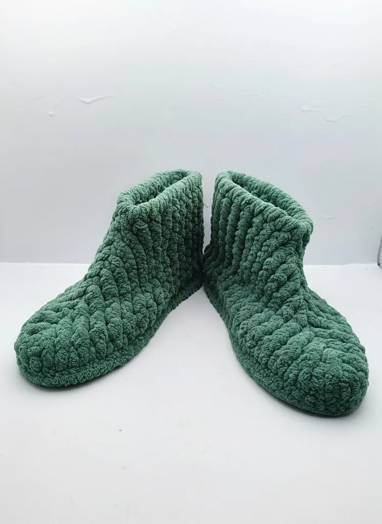 Green Knitted House Slippers - Soft Touch, Size 37-38 - Handmade