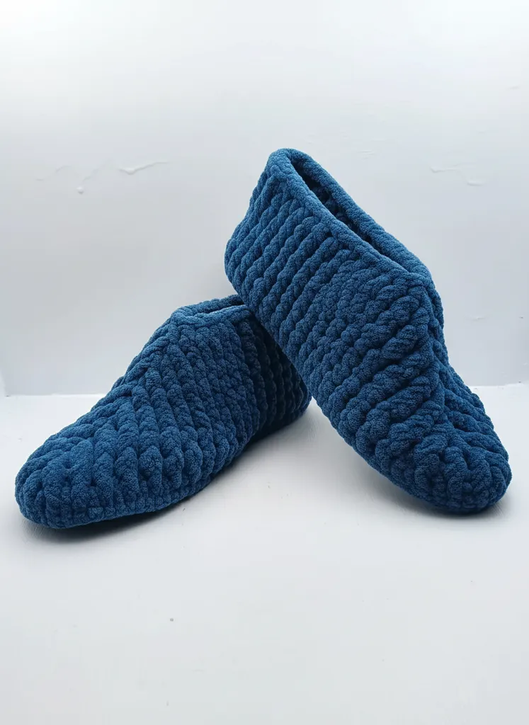 Blue Knitted Women's House Slippers - Soft and Warm - Size 37-38