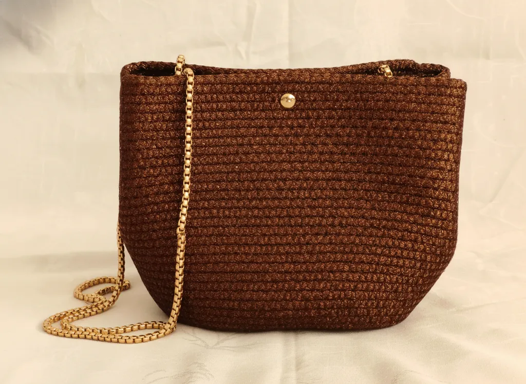 Kahve Tonlarında Kordon İp Örgü Zincir Askılı Omuz Çantası