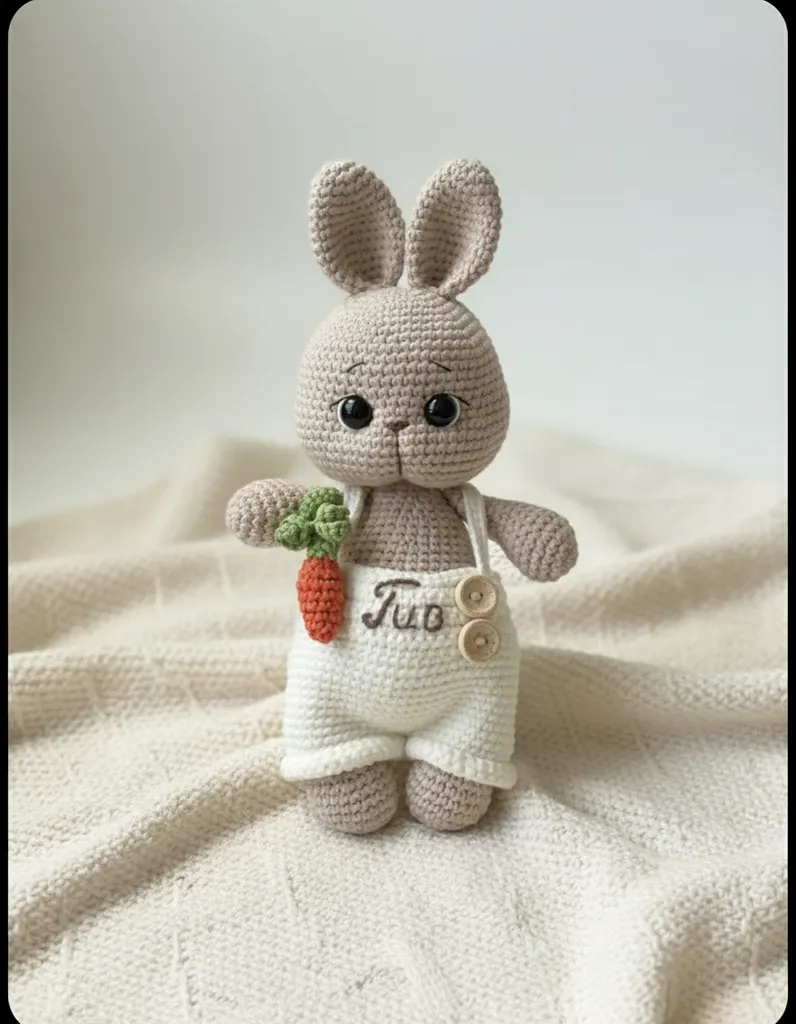 Krem Tulumlu Amigurumi Tavşan Bebek Oyuncak - El Emeği Hediyelik
