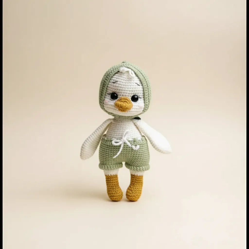Yeşil Şapkalı Örgü Oyuncak Ördek Amigurumi Bebek - El Emeği