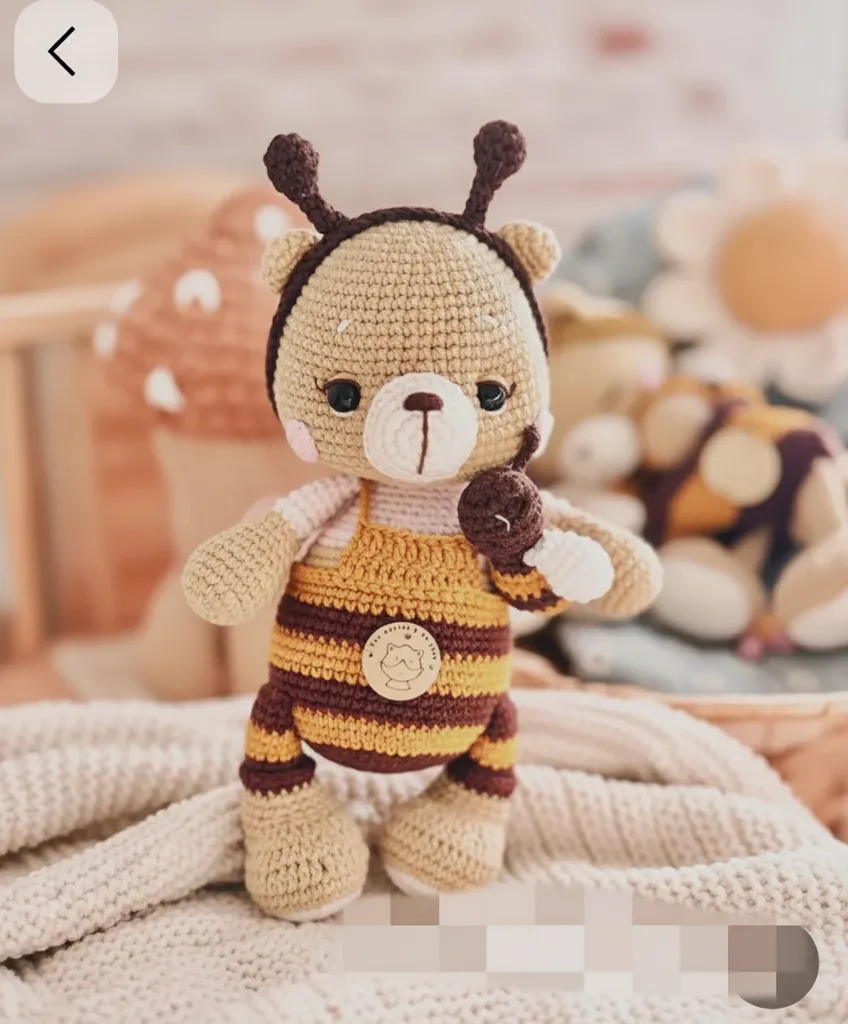 Knitted Honey Bee Amigurumi Toy Doll - Handmade from Organic Cotton Yarn