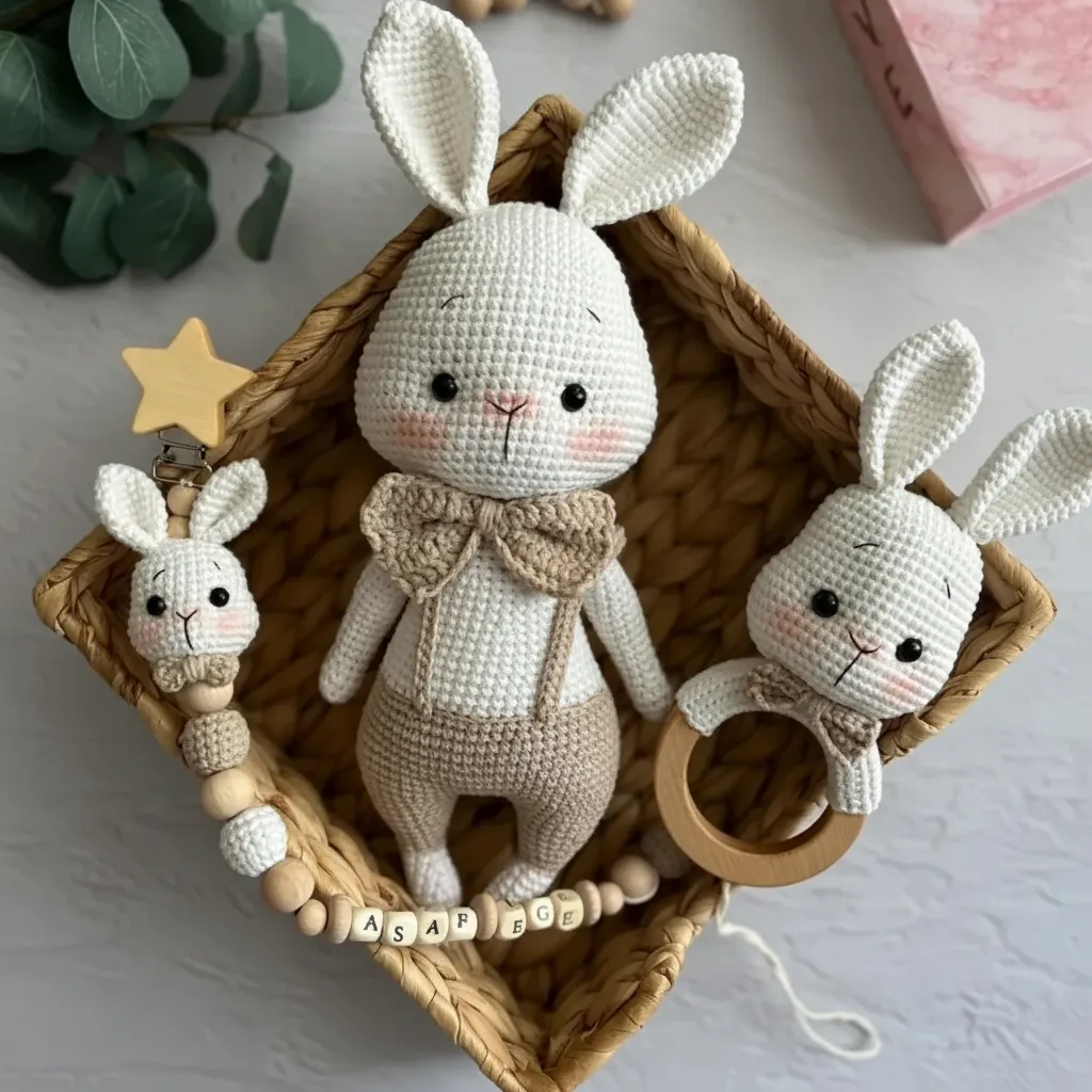 Amigurumi Tavşan Oyuncak Yenidoğan Hediye Seti - İsim Yazılabilir